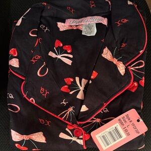 Women’s Valentines Day Hearts bows short sleeve pajamas pants set soft nwt $68